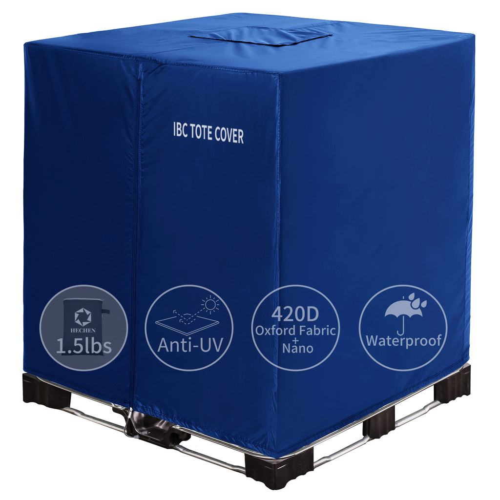 IBC Tote Protective Cover - 600D Heavy Duty, Waterproof, Anti-Dust, Sun Protective for 275 Gallon Water Tank Blue