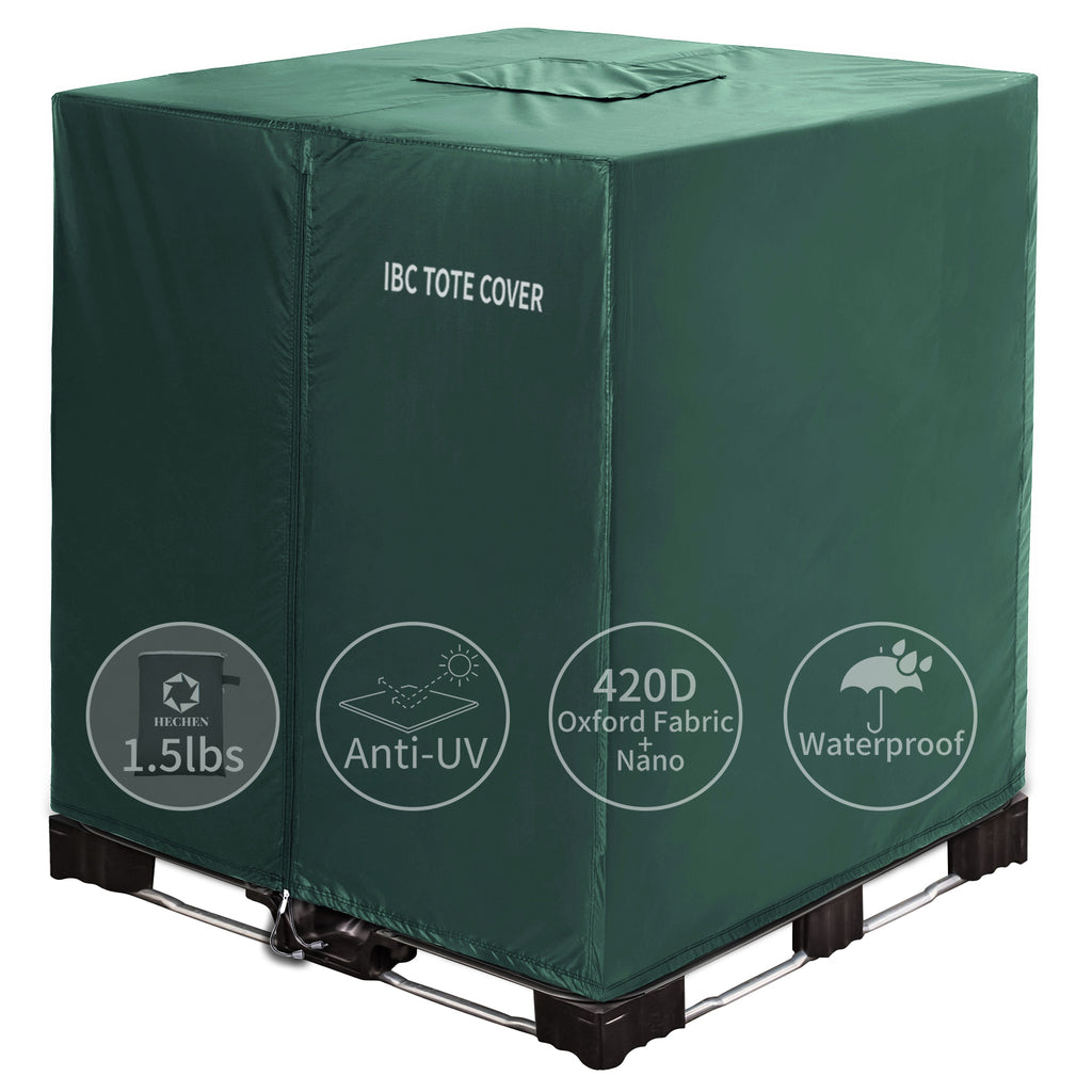 IBC Tote Protective Cover - 600D Heavy Duty, Waterproof, Anti-Dust, Sun Protective for 275 Gallon Water Tank Green