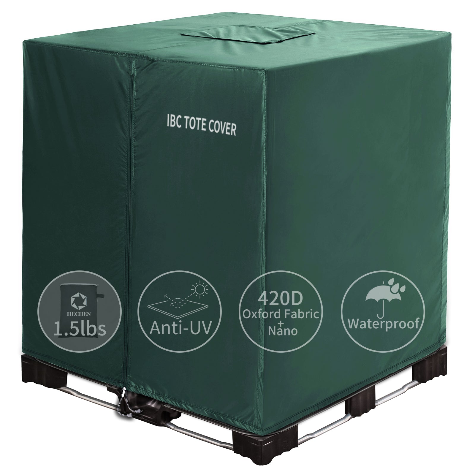 IBC Tote Protective Cover - 600D Heavy Duty, Waterproof, Anti-Dust, Sun Protective for 275 Gallon Water Tank Green