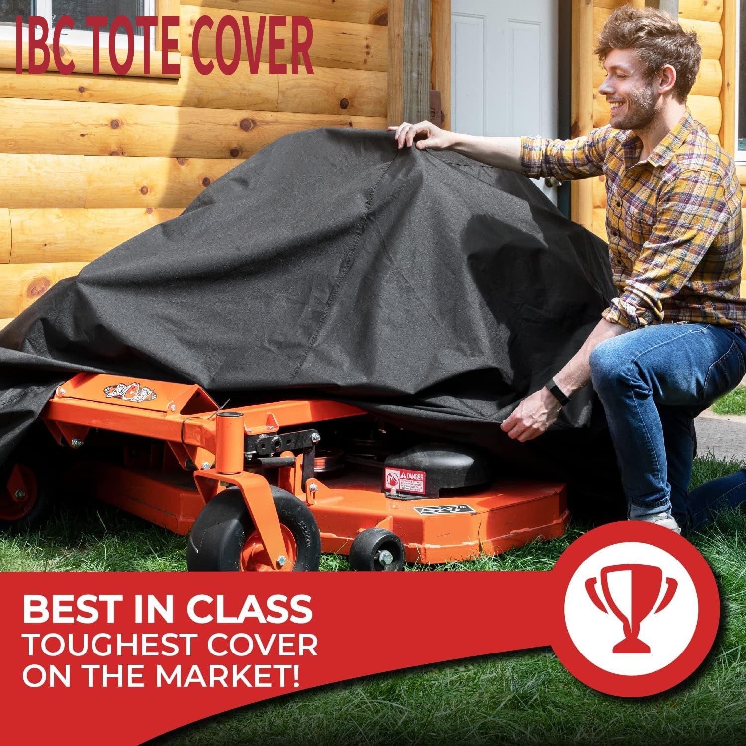IBC TOTE COVER Zero Turn Mower Cover - 600D Fabric, Black - Waterproof UV Defense & Wind Resistance for Outdoor Use - Heavy-Duty Waterproof Cover for Tractor - Drawstring Strap for Zero Turn Lawn Mower