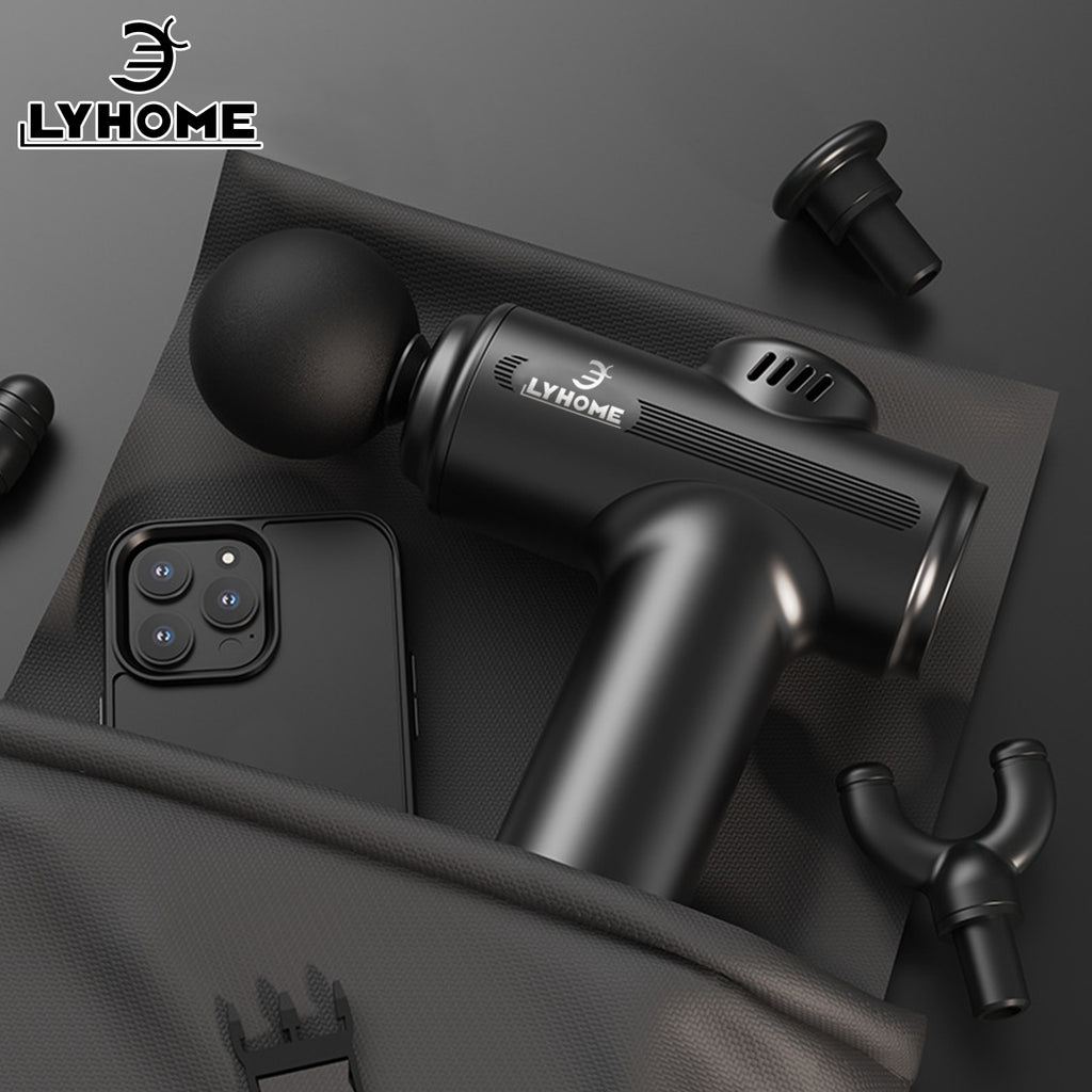 LYHOME Super Mini Massage Gun Deep Tissue, Handheld Muscle Massager with 4 Heads, Percussion Travel Size Massager Gun FSA Eligible for Men Women Back Relief, Quiet for Home, Gym, Office, HSA, Black