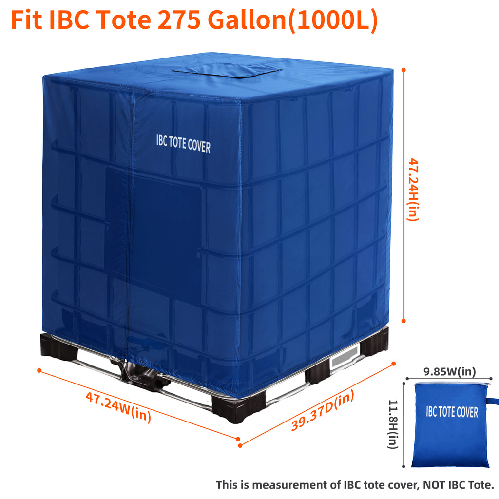 IBC Tote Protective Cover - 600D Heavy Duty, Waterproof, Anti-Dust, Sun Protective for 275 Gallon Water Tank Blue