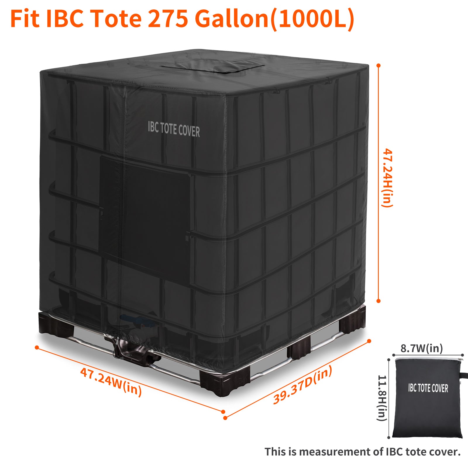 IBC Tote Protective Cover - 600D Heavy Duty, Waterproof, Anti-Dust, Sun Protective for 275 Gallon Water Tank Blcak