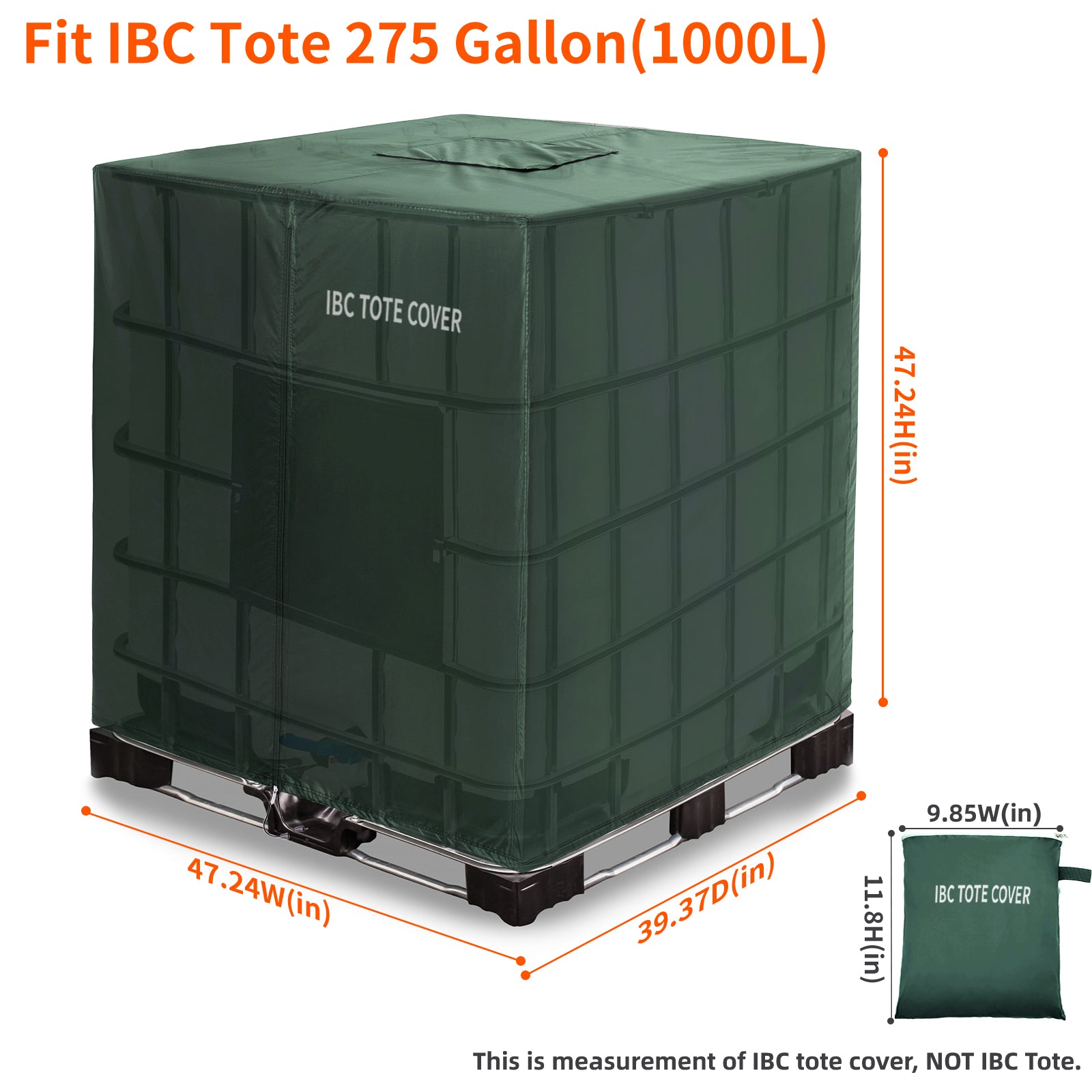 IBC Tote Protective Cover - 600D Heavy Duty, Waterproof, Anti-Dust, Sun Protective for 275 Gallon Water Tank Green