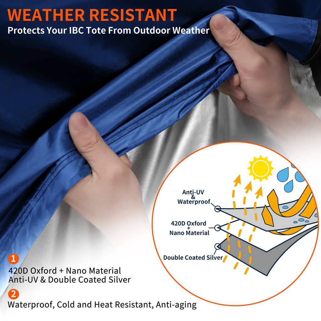IBC Tote Protective Cover - 600D Heavy Duty, Waterproof, Anti-Dust, Sun Protective for 275 Gallon Water Tank Blue