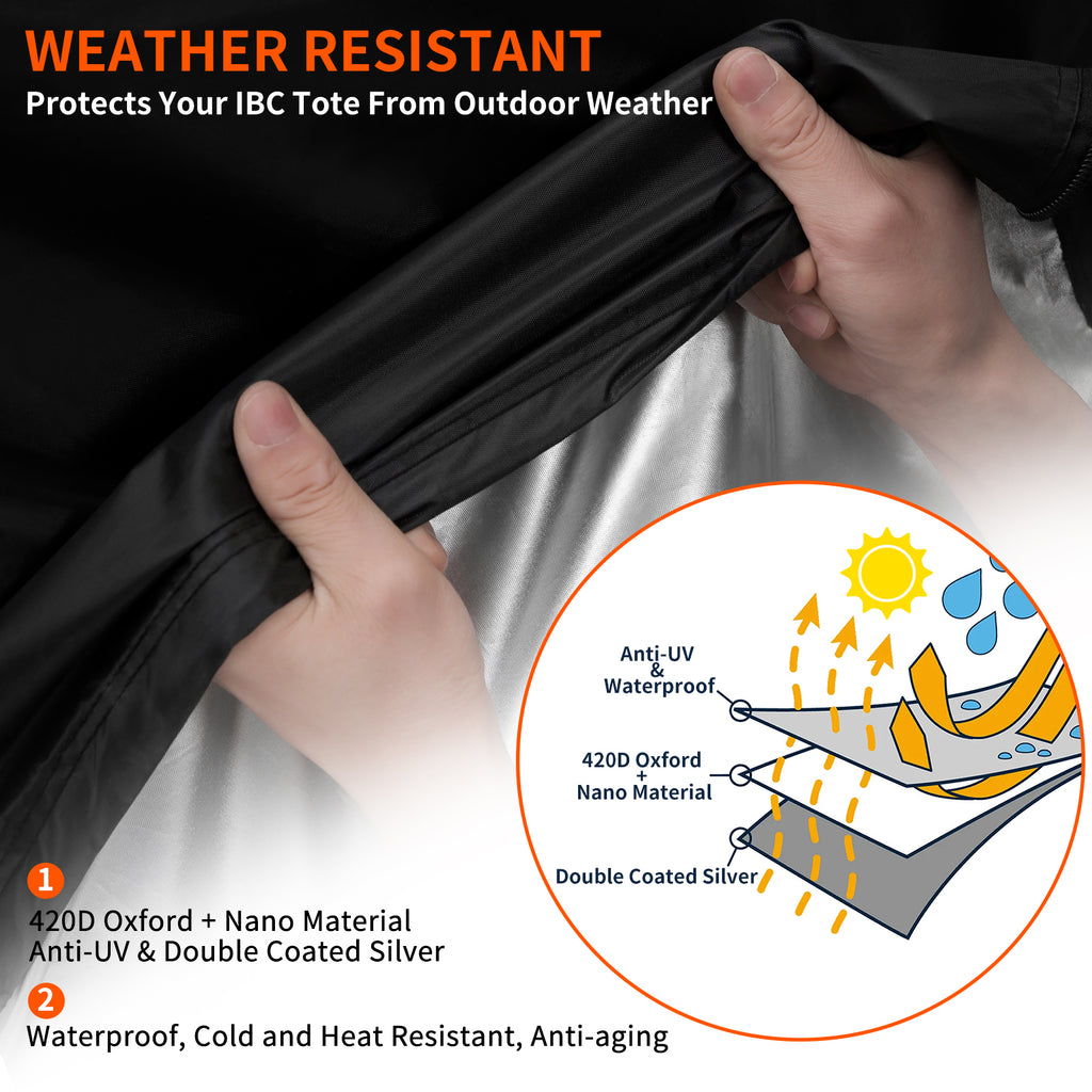 IBC Tote Protective Cover - 600D Heavy Duty, Waterproof, Anti-Dust, Sun Protective for 275 Gallon Water Tank Blcak