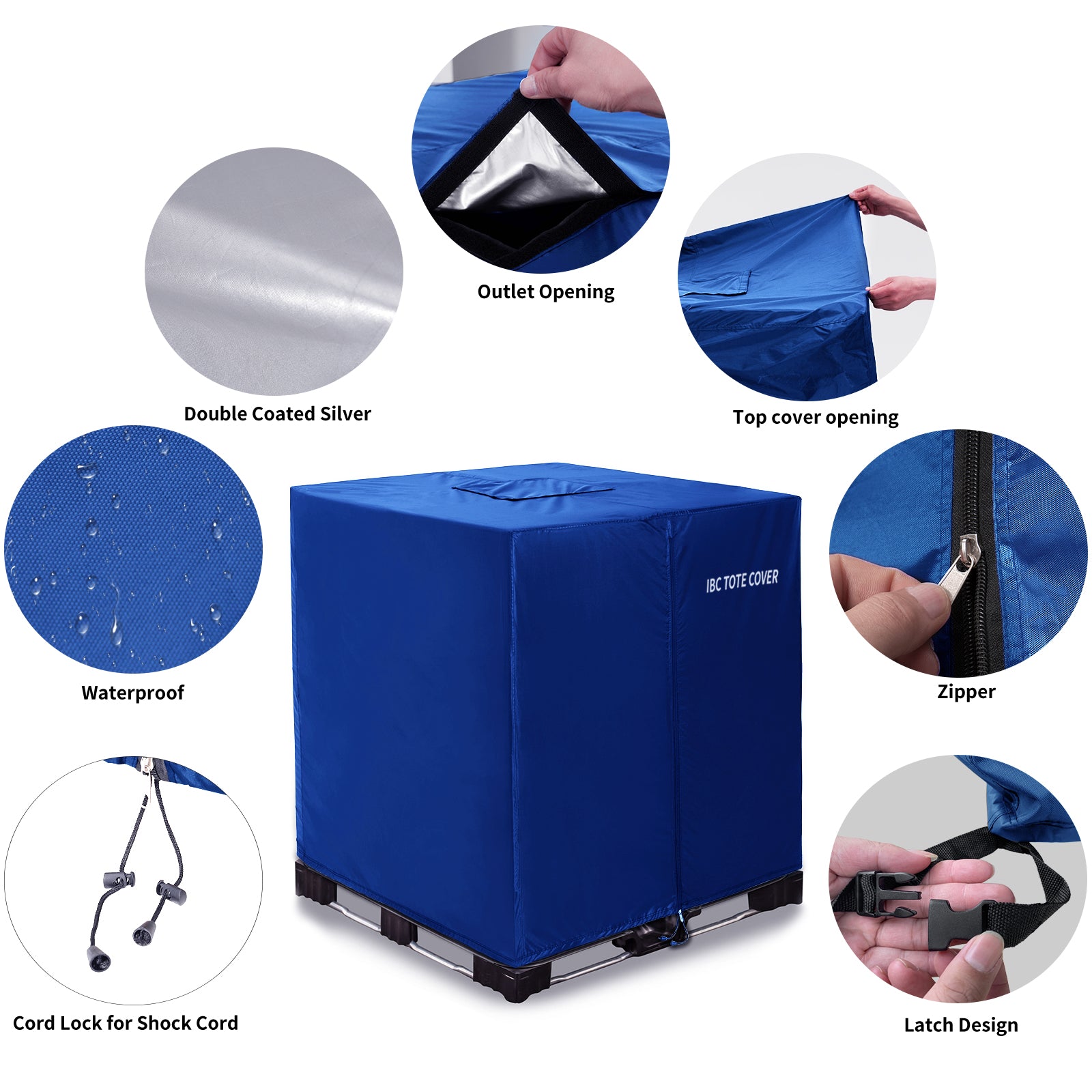 IBC Tote Protective Cover - 600D Heavy Duty, Waterproof, Anti-Dust, Sun Protective for 275 Gallon Water Tank Blue