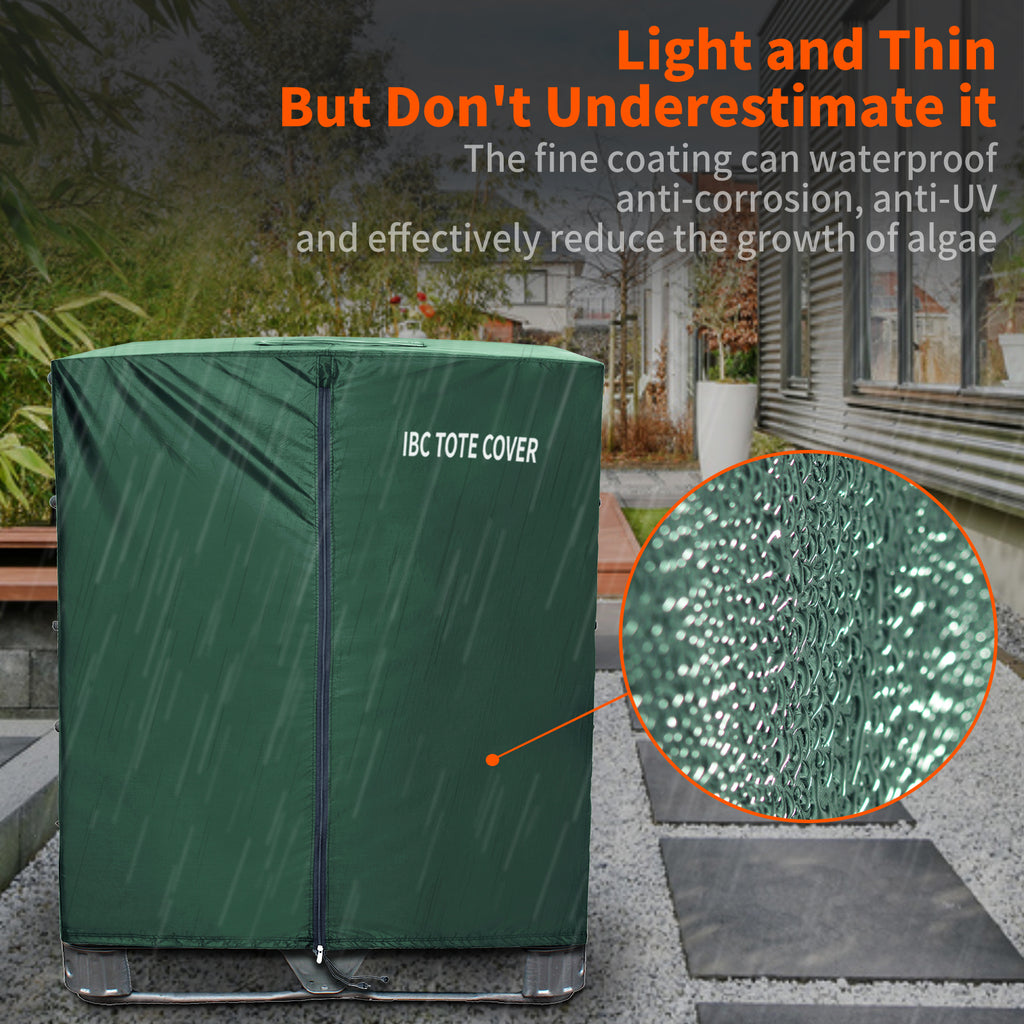 IBC Tote Protective Cover - 600D Heavy Duty, Waterproof, Anti-Dust, Sun Protective for 275 Gallon Water Tank Green