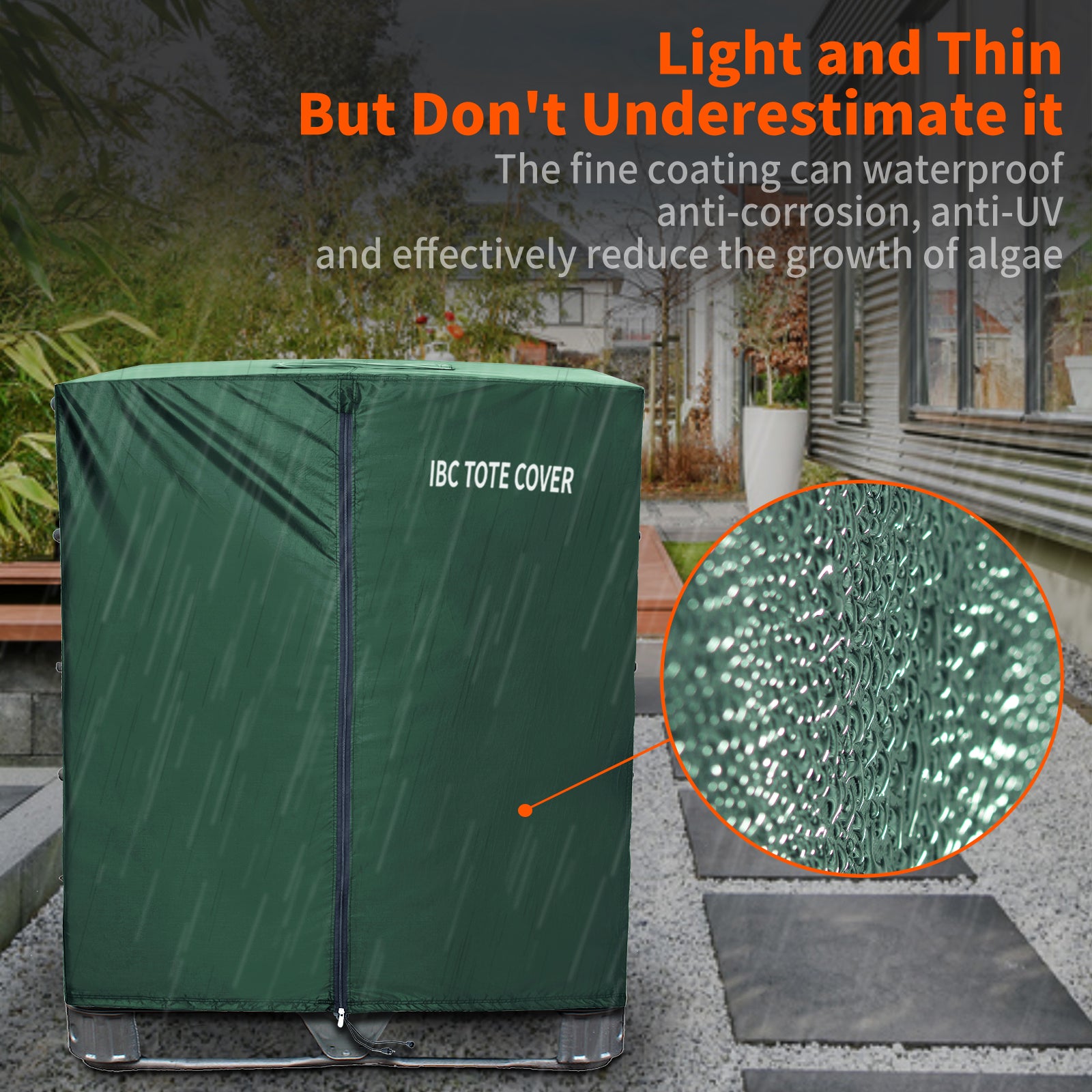IBC Tote Protective Cover - 600D Heavy Duty, Waterproof, Anti-Dust, Sun Protective for 275 Gallon Water Tank Green