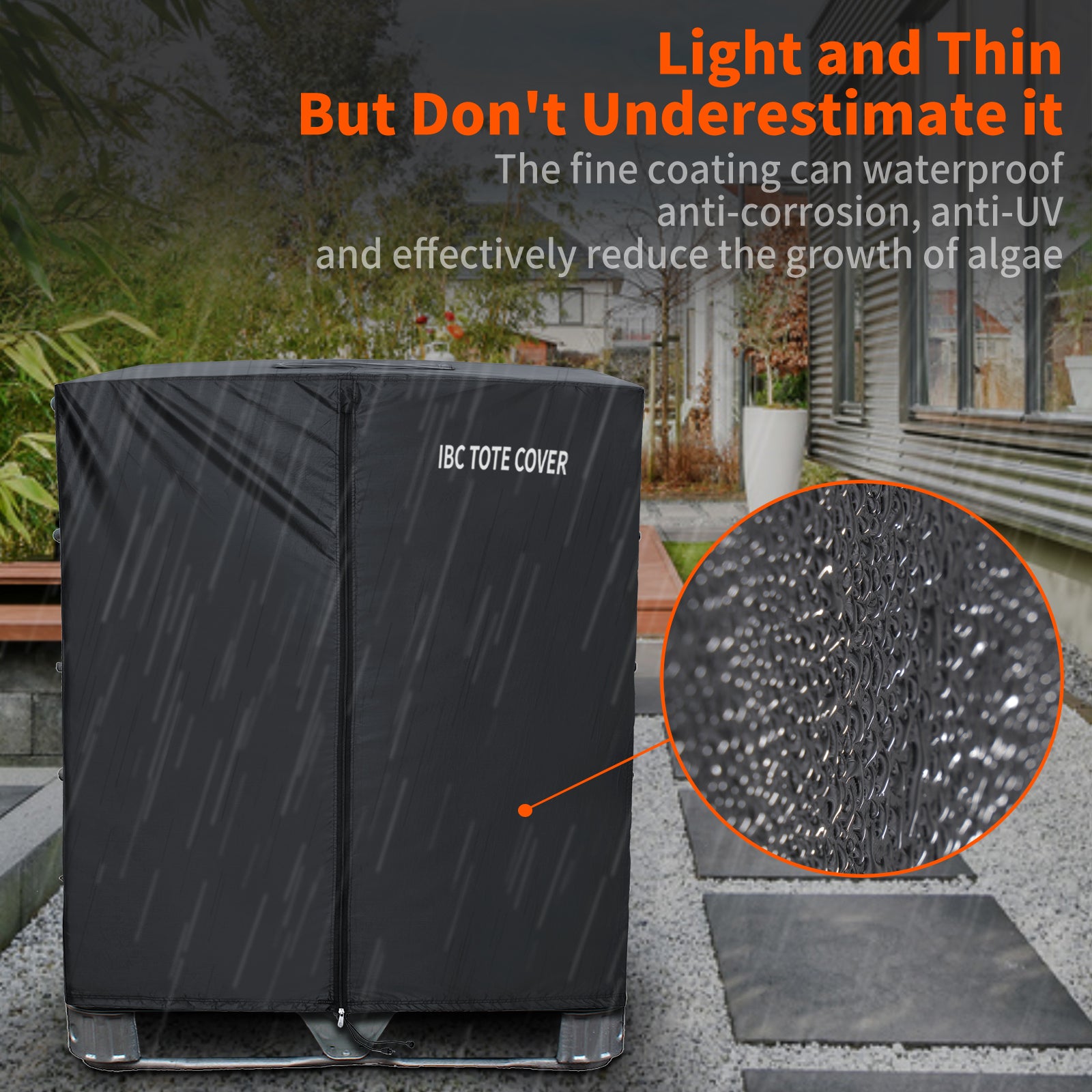 IBC Tote Protective Cover - 600D Heavy Duty, Waterproof, Anti-Dust, Sun Protective for 275 Gallon Water Tank Blcak