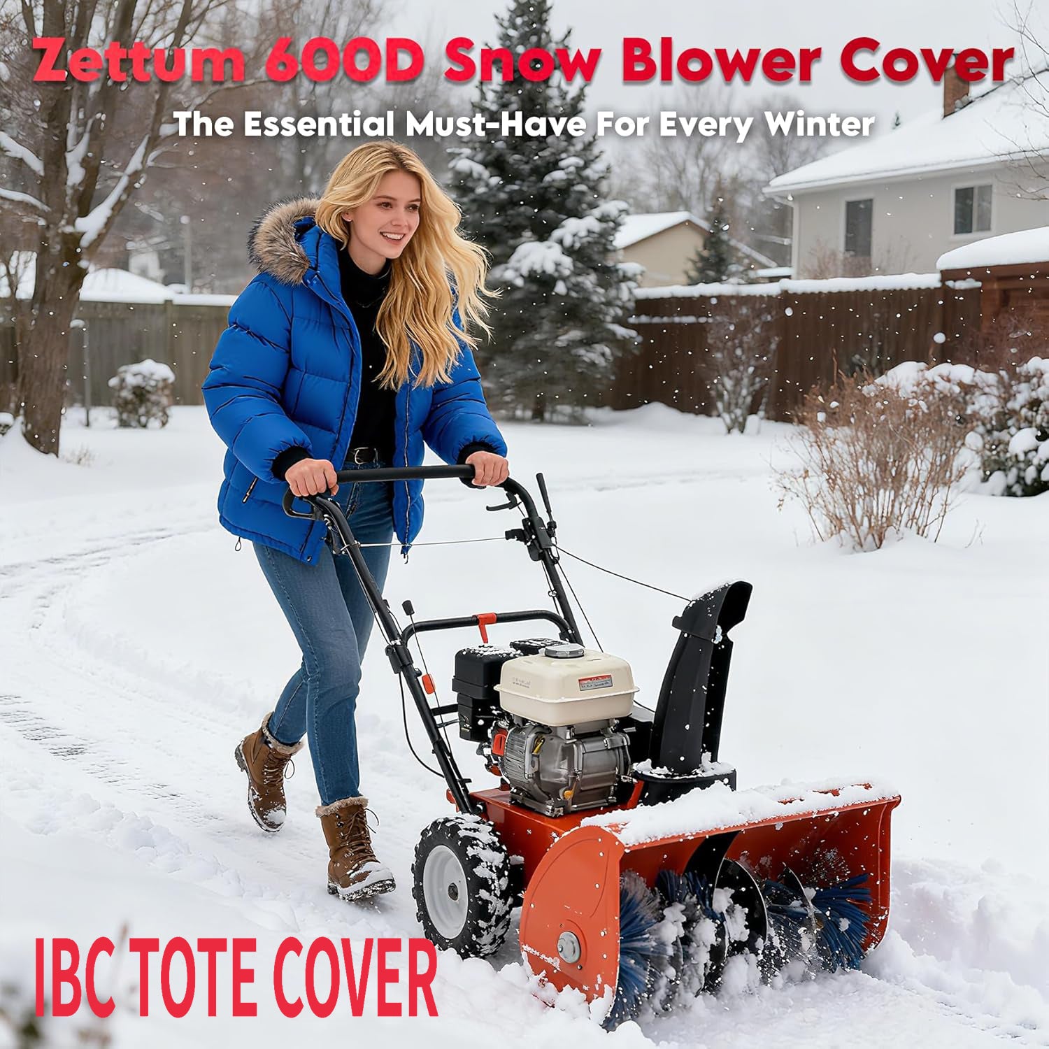 IBC TOTE COVER Snow Blower Cover - Standard Size, Basic Black, Waterproof Cover Protection, Heavy Duty Tear-Resistant Marine-Grade Fabric, Universal Fit for Two Stage Snow Blowers