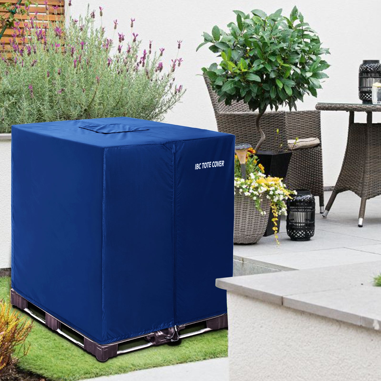 IBC Tote Protective Cover - 600D Heavy Duty, Waterproof, Anti-Dust, Sun Protective for 275 Gallon Water Tank Blue