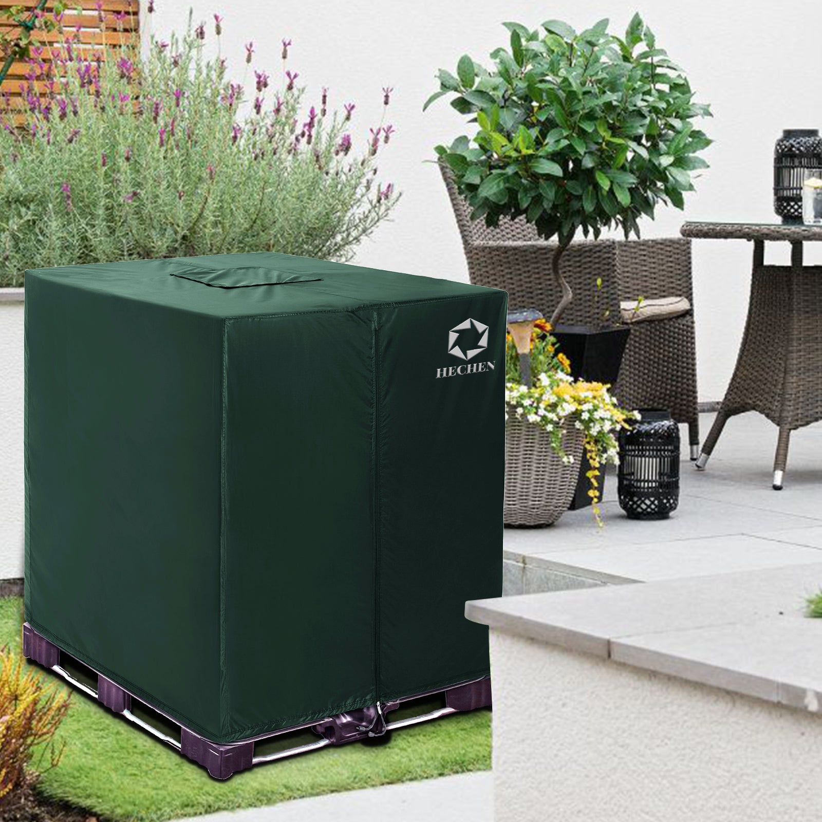 IBC Tote Protective Cover - 600D Heavy Duty, Waterproof, Anti-Dust, Sun Protective for 275 Gallon Water Tank Green