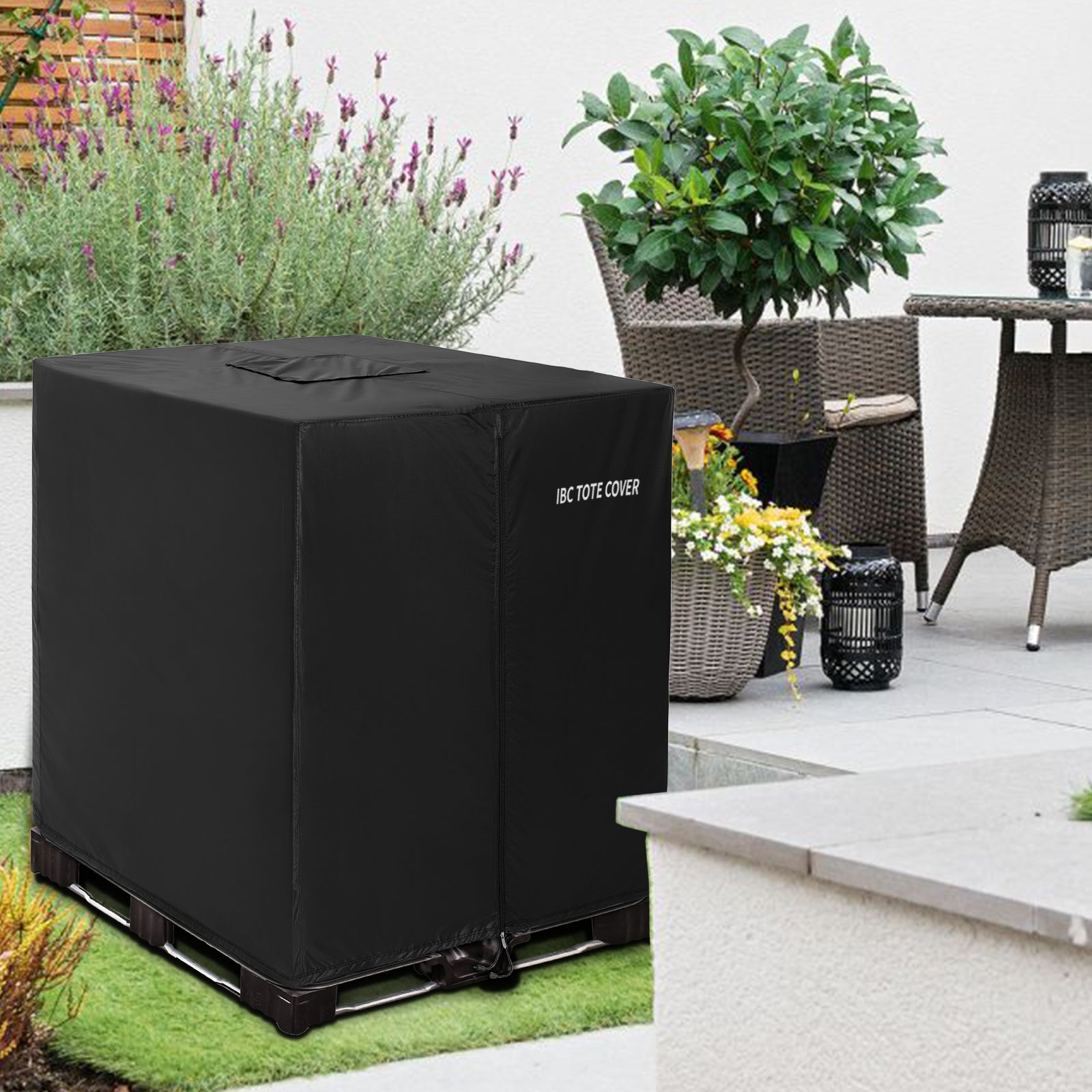 IBC Tote Protective Cover - 600D Heavy Duty, Waterproof, Anti-Dust, Sun Protective for 275 Gallon Water Tank Blcak